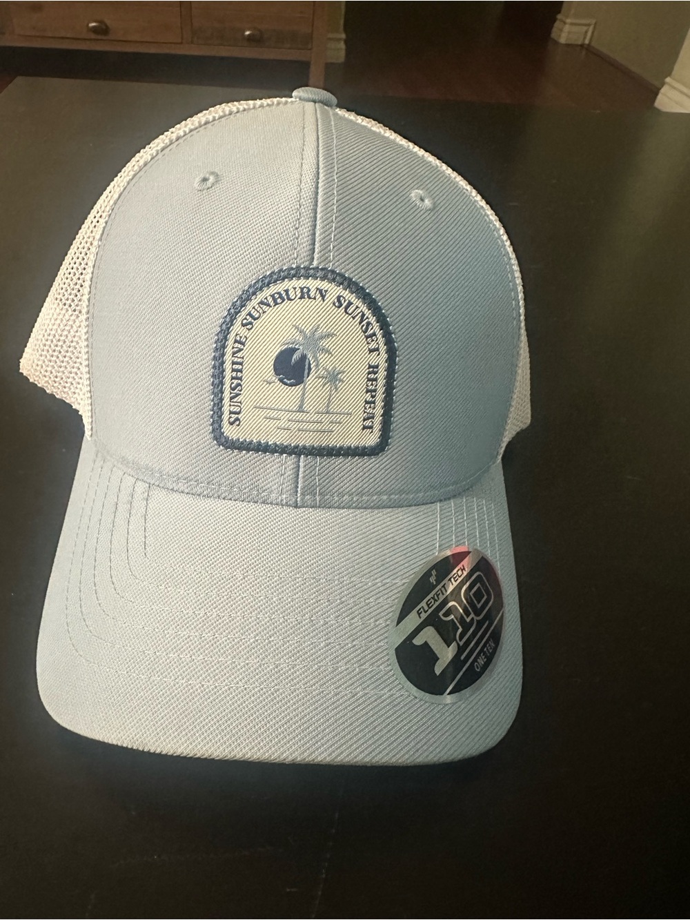 Light Blue Mesh Trucker Hat with Beach Patch - Men